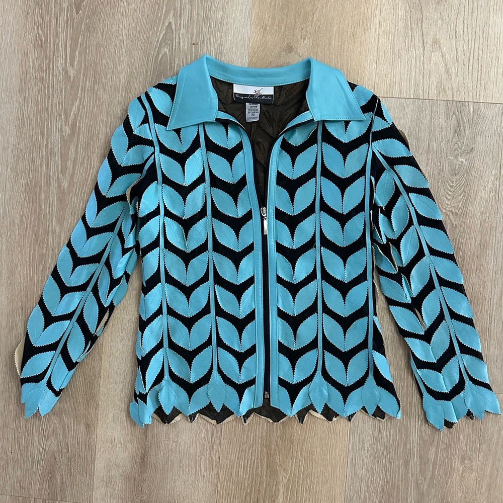 Women's Turquoise Leather Leaf Jacket